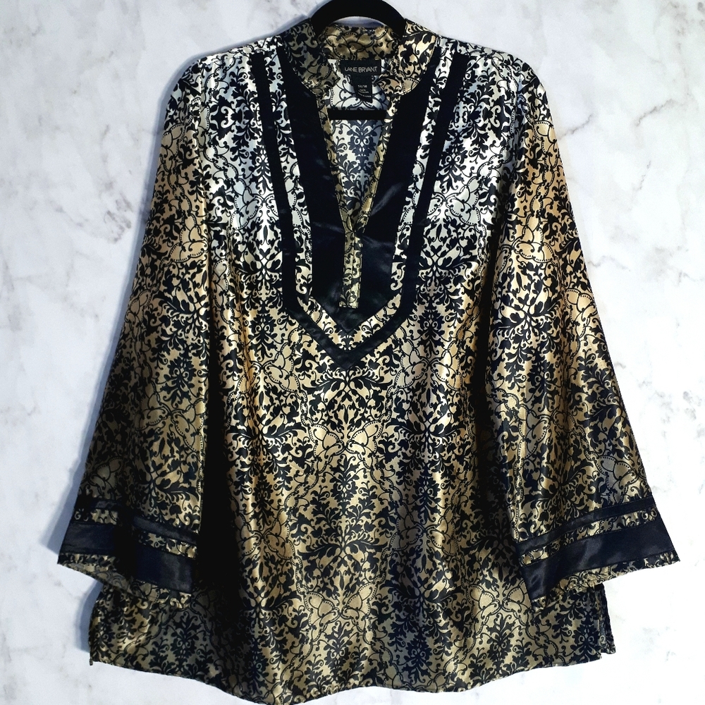 Lane Bryant Plus Gold Tone Ombre Satin Top 14/16